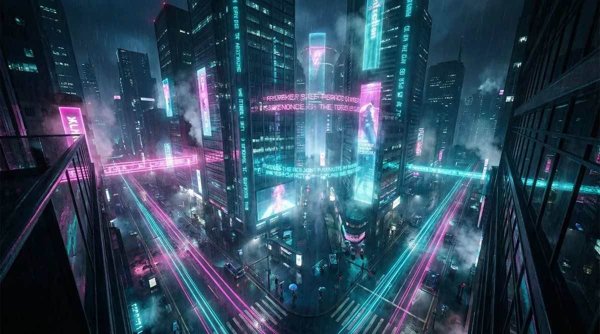 午夜不卡片免费视频 竖屏短剧平台首页背景 - 赛博朋克都市夜景